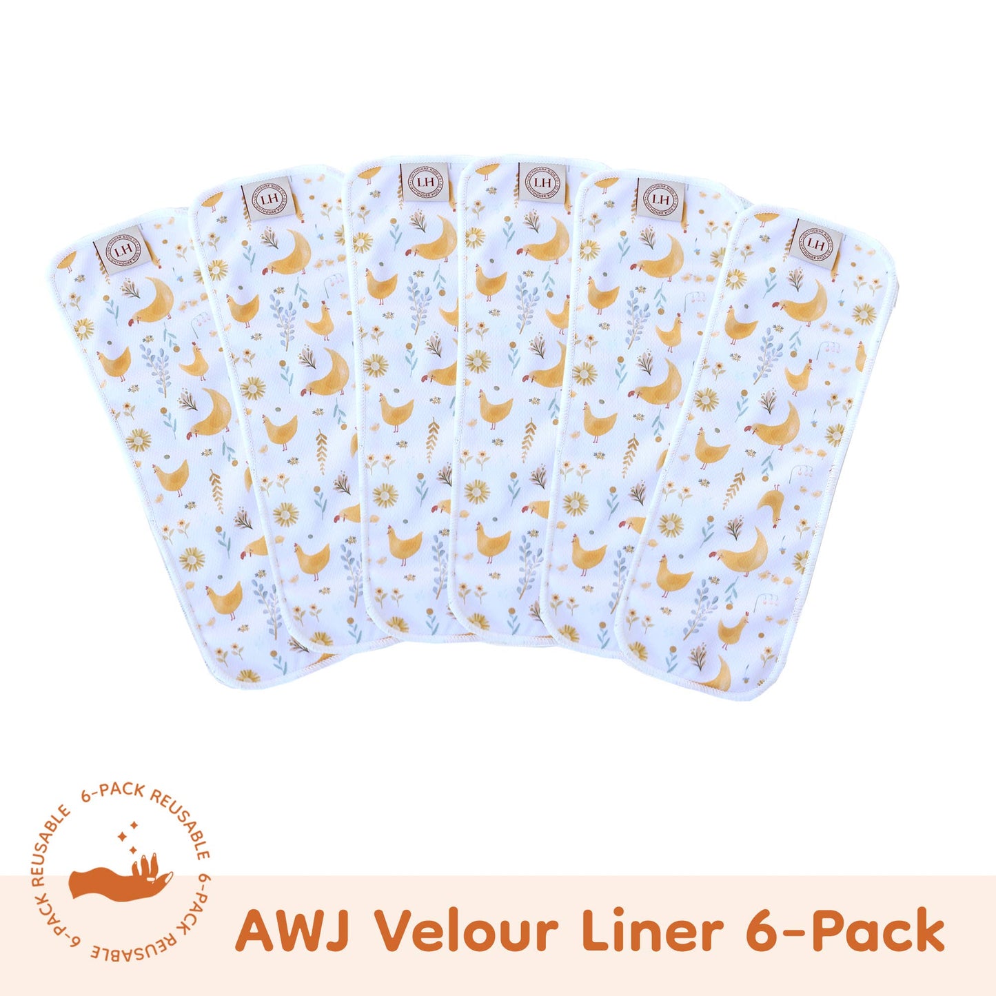 Lighthouse Kids Company | Cloth Diapers | Cloth Nappy - Bamboo Velour and AWJ Cloth Liner 6-Pack - Coop