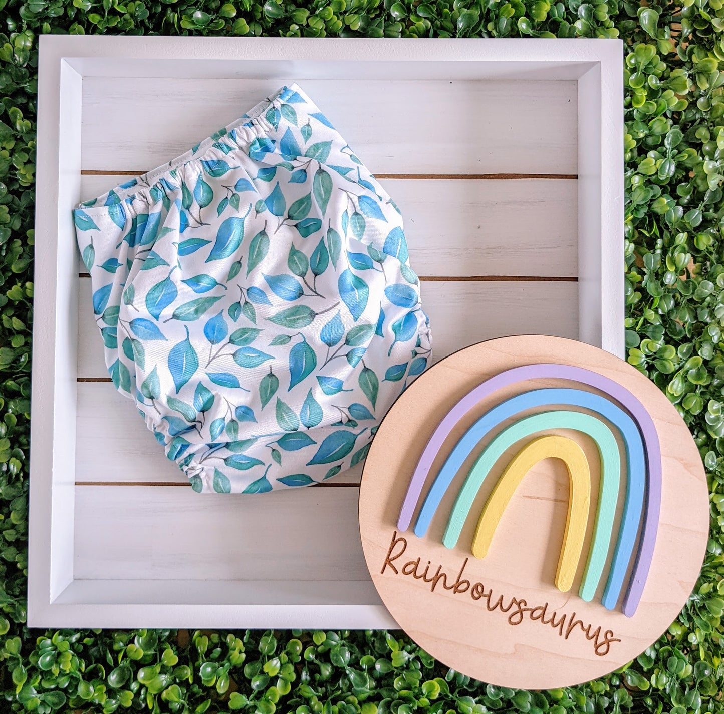 Rainbowsaurus - ECOsaurus Fit - Secret Garden - Blue Leaves