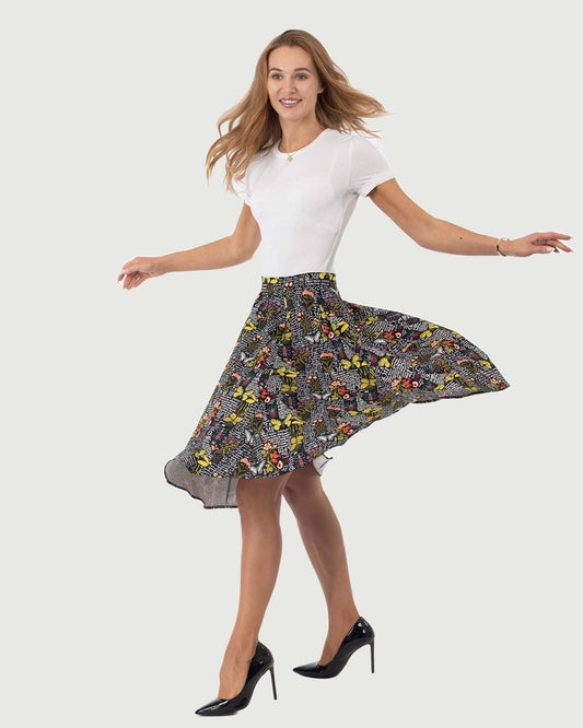 Eva Rose Clothing - Fit & Flare Botanical Butterfly Print Skirt, W/ Pocket: L